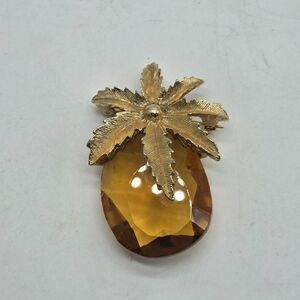 vtg sarah coventry pineapple amber faceted glass brooch dimensional gold tone